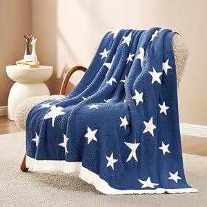 Snuggle Sac American Star Patriotic Throw Blanket Blue, July 4th Blanket Ultra Soft Cozy Throw Blanket for Couch, Sofa, Bed, Living Room, Blue, 50x60 inches