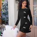XXTAXN Women's Fall Long Sleeves Boat Neck Elegant Bow Y2k A Line Mini Dress (Black, XL)