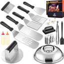 Griddle Accessories for Blackstone with Smashed Burger Press,19Pcs Griddle Accessories kit for Hibachi, Enlarged Grill Spatula, Salt and Pepper Shakers, Grill Black Tools Set