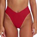 geluboao Women's Bikini Bottom Sexy V Cut High Cut Swimsuit High Waisted Bathing Suit Bottoms (Red, M)
