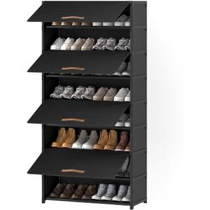 Shoe Rack, 9 Tier Shoe Storage Cabinet with Door 36 Pair Plastic Shoe Shelves Organizer for Closet, Entryway, Hallway, Bedroom, Black