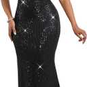 Cololura Women Sexy Elegant Sequin Tassel Off Shoulder  Halter Bodycon Maxi Dress Party Evening Gown Formal Dress (Black) X-Large 