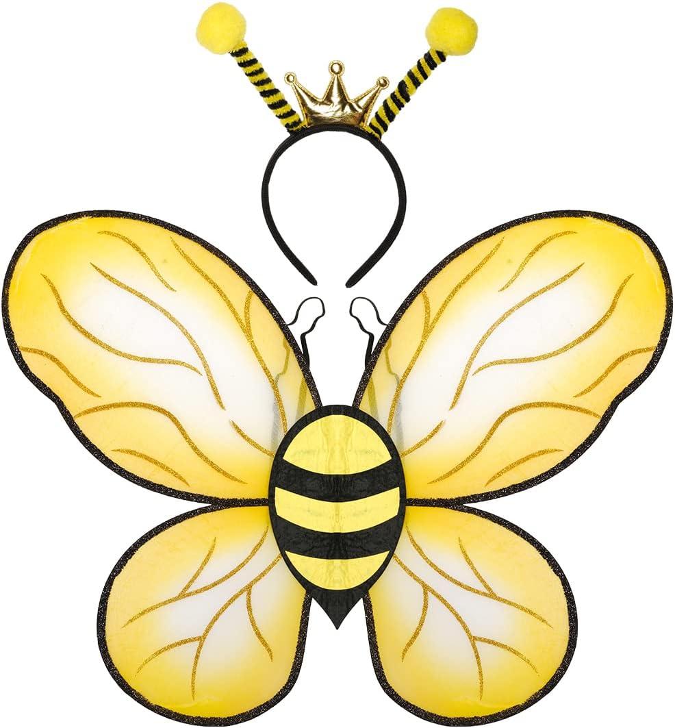 Funcredible Bee Headband and Bee Wings - Bumble Bee Antenna Headband - Bumble Bee Halloween Costume for Women - Bumblebee Costume Accessories for Kids and Adults