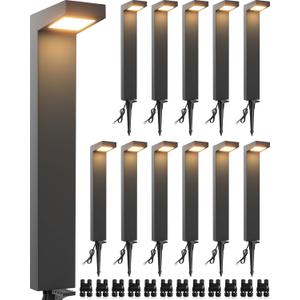 SUNVIE 12-Pack Low Voltage Landscape Lights 5W 3000K LED Pathway Lights IP65 Waterproof Outdoor Landscape Path Lighting with Connectors Cast-Aluminum for Garden Walkway Yard, 12-24V AC/DC, Warm White