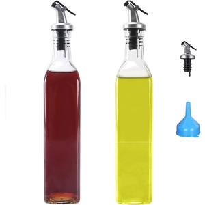 GLLBTPT [2 PACK] Clear Glass Olive Oil Dispenser Bottle Set-17oz/500ml Clear Oil & Vinegar Cruet Bottle with Funnel and Labels