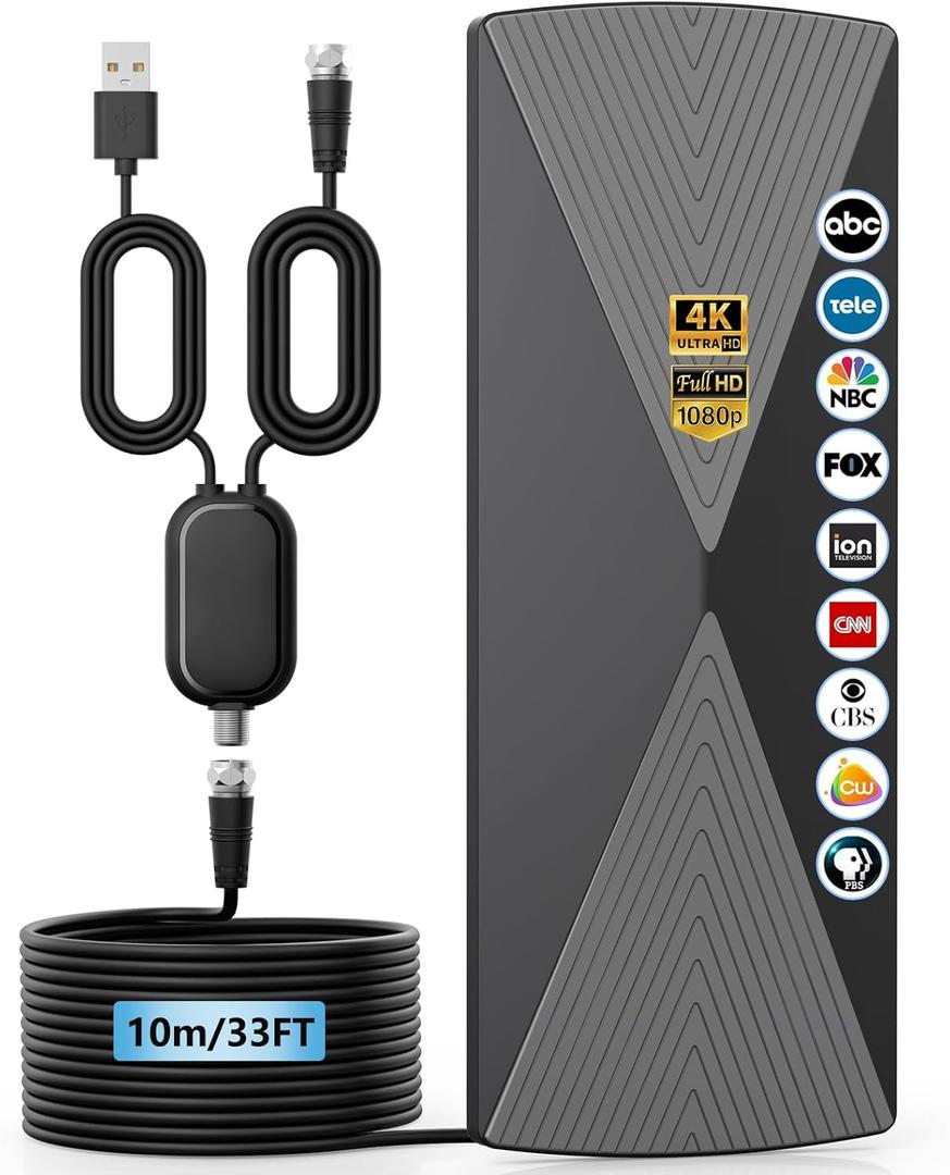 2026 TV Antenna, Digital TV Antenna Indoor with Signal Booster, Long Range Antenna for Smart TV and All Older TV's-Supports 4K 1080p -33ft Coaxial Cable