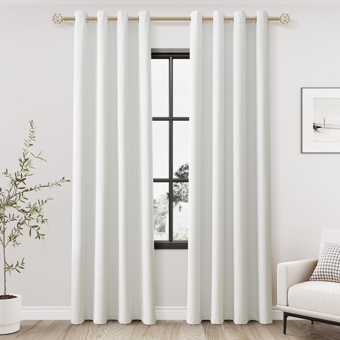 Ivory Linen Blackout Curtains 84 Length 2 Panels Set for Living Room Bedroom, 100% Black Out Thermal Insulated Linen Drapes, Room Darkening Grommet Curtains 84 Inches Long