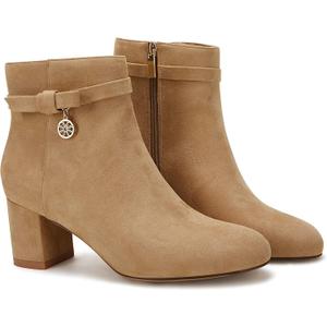 Coutgo Women's Ankle Boots Chunky Block Low Heel Vintage Tie Knot Booties Shoes with Side Zipper (8.5, Khaki)