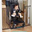 Mom's Choice-GROWNSY Baby Gate for Stairs, 29.5"-48.4" Pressure Mounted Baby Gate for Top of Stair&Doorway with V-Shaped Rods, Anti-Trip Pedal,Wide Stairs Dog Gate Easy Install w/Red Reminder,Brown