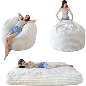 MAXYOYO Giant Bean Bag Chair Bed for Adults, Convertible Beanbag Folds from Lazy Chair to Floor Mattress Bed, Large Floor Sofa Couch, Big Sofa Bed, High-Density Foam Filling, Machine Washable Cover (Full, Beige)