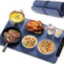 Food Warming Mat, Silicone Electric Warming Tray with 3 Modes Temperature & Fast Heating, Raised Feet Protects Table, Roll Up Buffet Hot Plates Heat Pad, Portable Food Warmer for Parties Home Travel (Blue)
