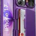 For iPhone Air Case Wallet with Card Holder (4-5Cards) +1 Privacy Screen Protector,[RFID Blocking][Kickstand][Military Drop Protection] Full Camera Protection Wallet Case for iPhone 17 Air Purple