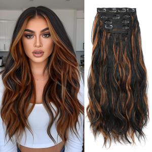 Clip in Hair Extensions 4 Pcs, 20 Inch, 1BH30 | Curly Hair Extensions, Clip in Extensions, Synthetic Hairpieces, Easy Clip, Soft Natural Look, Daily Wear