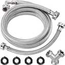 Upgraded 6Ft Steam Dryer Hose Kit by Puxyblue Includes 6Ft Braided Stainless Steel hose with 90 Degree Elbow, 1Ft Inlet Adapter Hose, Y-connector - Burst Proof Line Fit for All Steam Dryers