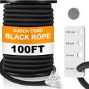 1/2 Inch 100 ft Bungee Shock Cord Rope Heavy Duty Kayak Bungee Elastic Stretch Shock Cord Black Polyester Stretch Rope for DIY Projects Kayak Strap Tie Downs Camping Tent Crafting