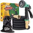 Flexi Hose Plus Expandable Garden Hose with 8 Function Nozzle, 25FT - Lightweight Retractable Garden Hose, Water Hose - No-Kink Flexibility, 3/4 Inch Solid Brass Fittings Includes Hook & Bag (Black)