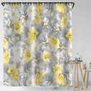 Classical Design Painted Gray and Yellow Flowers Fabric Shower Curtain, Mordern Art Plants Curtain for Bathroom Dcor Machine Washable 71" x 71" Yellow and Grey