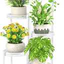 iDavosic.ly Plant Stand Indoor Outdoor, 5 Tier Corner Metal Flower Display Holder Shelf, Easy Assembly Folding Tall Orchid Rack for Patio Balcony Porch Garden Living Room House, Wrought Iron - White