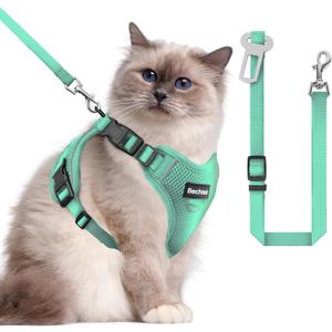 Cat Harness and Leash for Walking, The Upgrade Can be Adjusted in Four Directions and Breathable Cat Harness for Anti Escape that can be Fitted and Positioned, Reflective Strips Harness, Green,M (Medium (13-18lb))