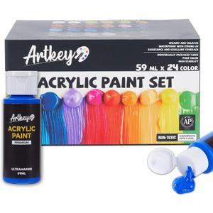 Artkey Acrylic Paint Set, 24 Colors 2 oz/59 ml Acrylic Paint Kit for Professional Artists & Beginners  Craft & Art Supplies for Canvas, Wood, Fabric, Rock, Leather, Ceramic, Glass, Easter Egg