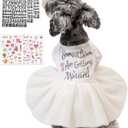 MuYaoPet Engagement Gift,DIY Dog Wedding Dress with Gold Letter Stickers Bride Groom Names,Cotton Dog Cat Pet Wedding Dresses Outfits Girl Accessory,Medium