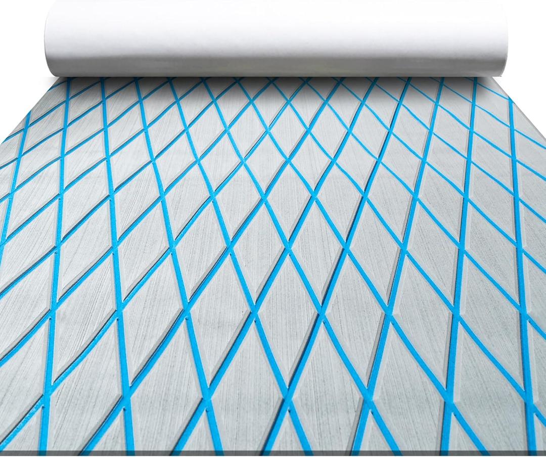 FOCEAN Boat Flooring EVA Foam Boat Decking Marine Mat Non-Slip Self-Adhesive Flooring Sheet for Motorboat Kayak Surfboard Garden Floor Swimming Pools, 94.5''x 47.2'', Grey with Blue Lines (94.5" x 47.2", Grey With Blue Lines)
