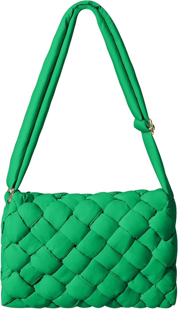 NAARIIAN Small Puffer Crossbody Bag for Women,Lightweight Quilted Woven Purse with Adjustable Strap,Crescent Shoulder Bag