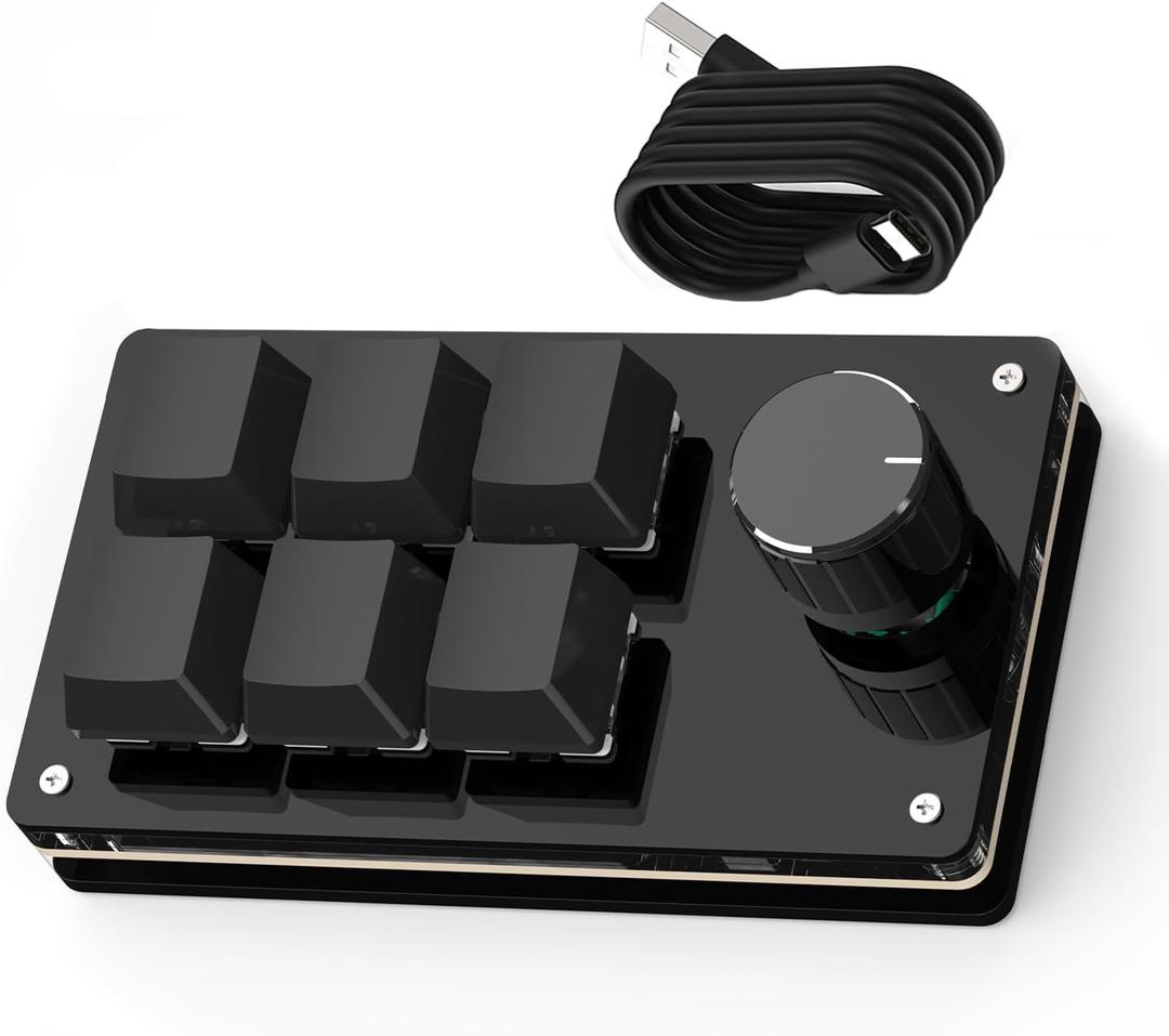 SIKAI CASE Programmable Macro Keyboard,6 Key Macro Mechanical Gaming Macro Keypad,Custom Knob KeyPad, Hot swappable Switch Gaming Keyboard,Wired programmable keypad with Drawing Programming Video (Balck)