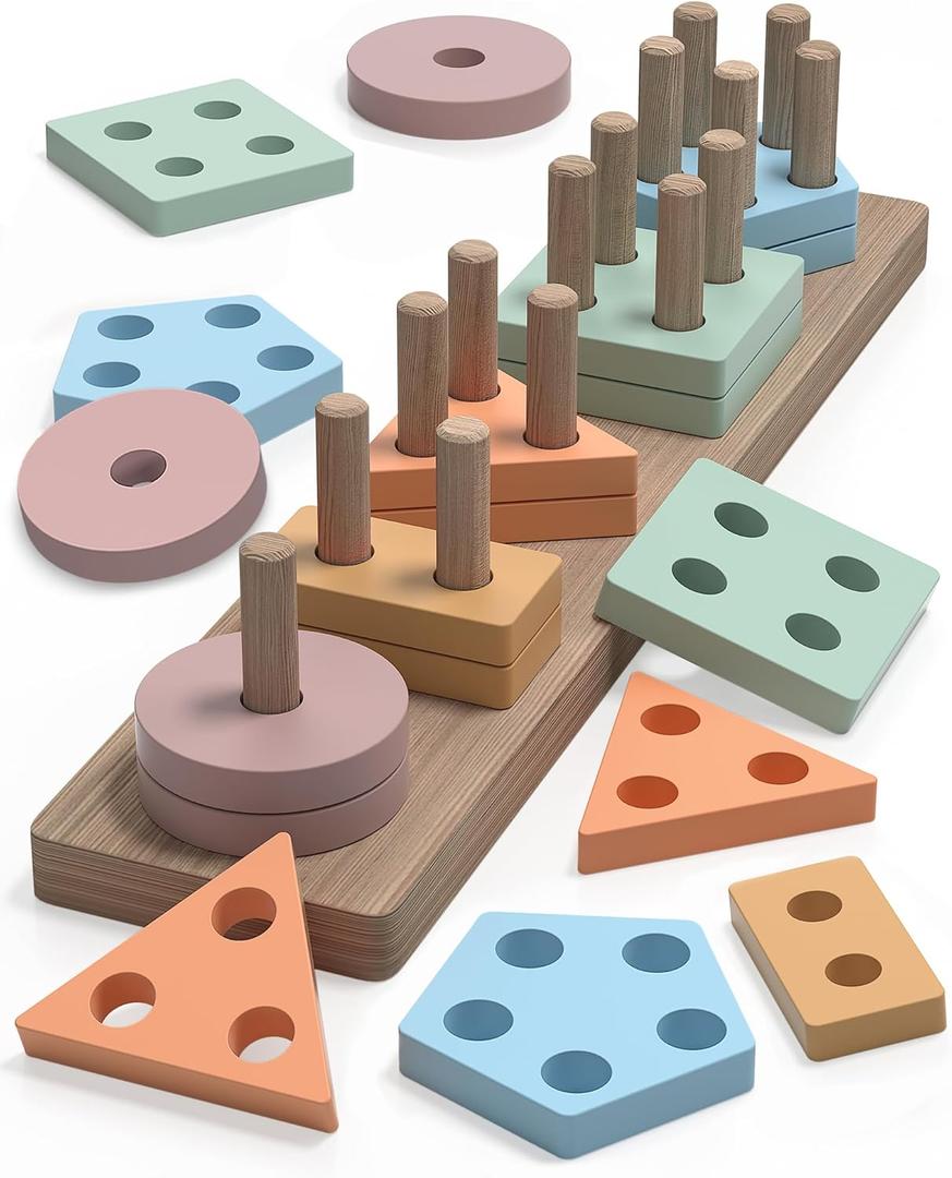 Kecristv Montessori Toys for 1 2 Year Old Girl and Boy Birthday Gifts, Shape Sorter Wooden Toys for Toddlers Age 1-3 2-4, Learning Educational Sensory Stacking Toy Toddler Puzzles