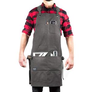 Hudson Durable Goods Deluxe Edition Waxed Canvas Tool Apron for Men and Women, Heavy Duty Work Apron with Pockets for Tools, Adjustable Crossback Straps - Grey