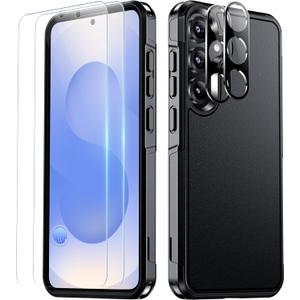 SPIDERCASE Designed for Samsung Galaxy S25 Case, [10 FT Military Grade Drop Protection], 2 Pack [Tempered Glass Screen Protector+Camera Lens Protector] Heavy Duty Shockproof Case, Black