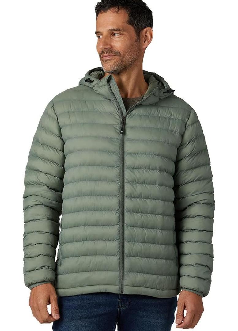 32 Degrees Heat Men’s Lightweight Packable Hooded Jacket – Water Resistant Travel Puffer, Color Sea Spray, XL