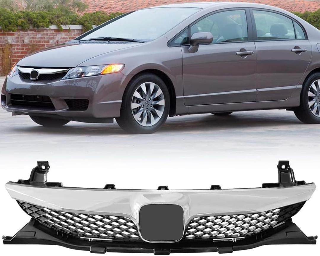 Front Bumper Grille For Honda Civic 4 Door Sedan Black With Chrome Trim Grill 2009-2011 HO1210127 71121SNAA50