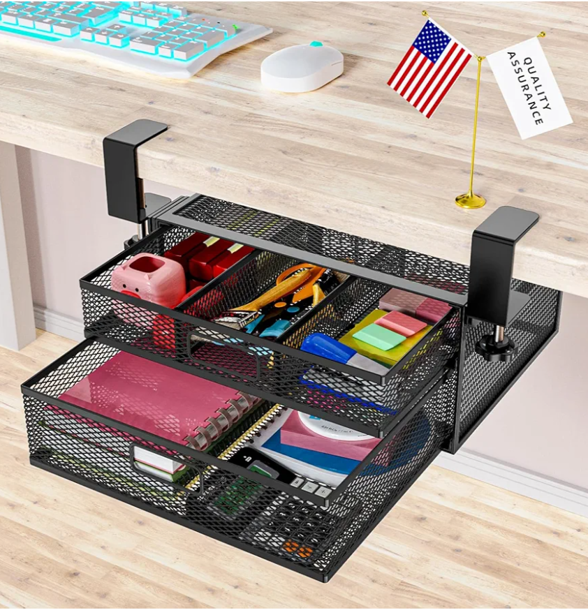 Under Desk Drawer Organizer No Drilling 2 Slide Out Drawer Under Desk Storage Drawer Clamp On Under Desk Management Drawer Organizer Suitable for Home and Office