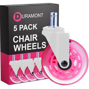 Office Chair Wheels - Set of 5 Rollerblade-Style Casters, Smooth & Quiet Rolling, Protects Hardwood Floors & Carpets, Universal Fit, Durable and Long-Lasting - Pink