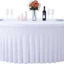 GALLETY White Table Cloth for 5FT Round Tables, Fitted Spandex 120 inch Round Tablecloth, Wrinkle Free White Table Skirt for Receptions Birthday Holiday Dinner Banquet Engagement Party Decoration