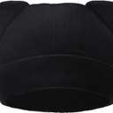 Cat Ear Beanie for Women Girls, Autumn Winter Knit Cuff Beanie Hip Hop Beanie Hat Cat Crochet Ski Cap (One Size, Black - Without "M")