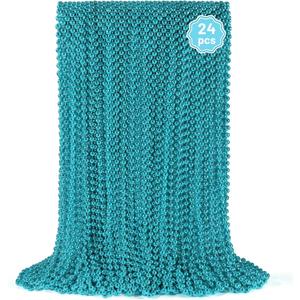 YAXINRUI 24 PCS Teal Bead Necklaces, Teal Mardi Gras Beads, 33 Inch Round Beaded Necklaces School Spirit Day Necklace for Mardi Gras Party Christmas Festive Events, Party Favors