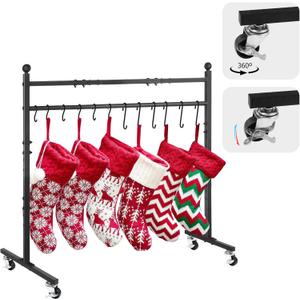 Christmas Stocking Holder, Free Standing Stocking Rack with Wheels, 12 Removable Stocking Hooks, Adjustable Feet, 41"L x 37"H x 11"W, Holiday Decor Stocking Hanger for Floor/Home/Living Room
