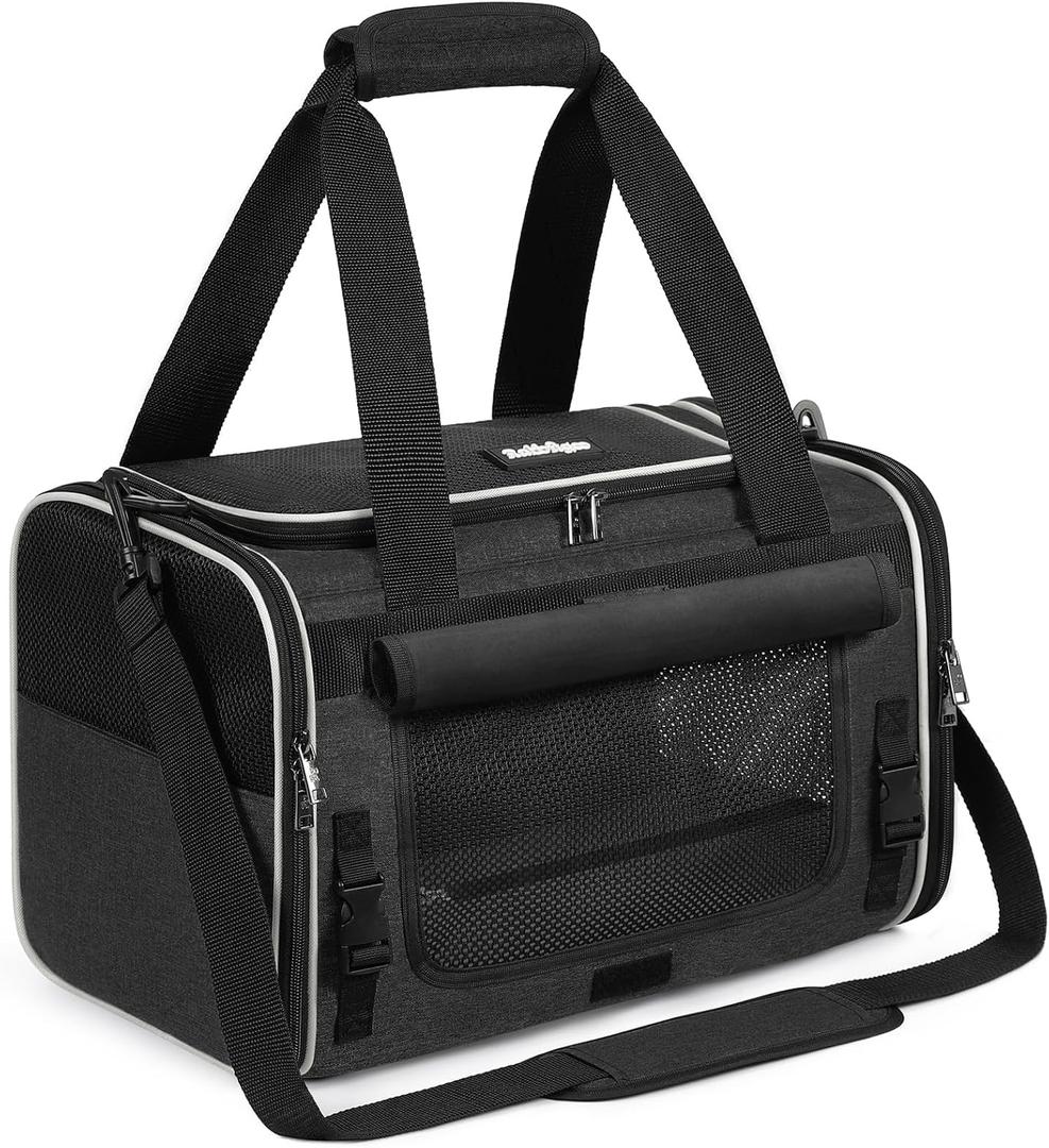rabbitgoo Cat Carrier Soft with Rollable Flap, Travel Safe for Car Airline
Comfortable for Anxious Kittens, Collapsible Portable Carrying Bag, Small Medium Cats, Escape Proof, Black, 17"Lx11"Wx11"H