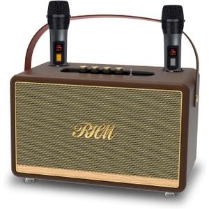 RHM K888 Karaoke Machine with Powerful & Clear Sounds, 2 Wireless Microphones & Echo/Treble/Bass Adjustment, 8 Hours Playtime, Support Bluetooth 5.0/AUX/USB for Home/Party/Camping/Outdoor