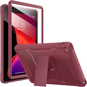 Soke Case for iPad 9th/8th/7th Generation 10.2-Inch (2021/2020/2019 Release), with Built-in Screen Protector and Kickstand, Rugged Full Body Protective Cover for Apple iPad 10.2 Inch - Dark Red