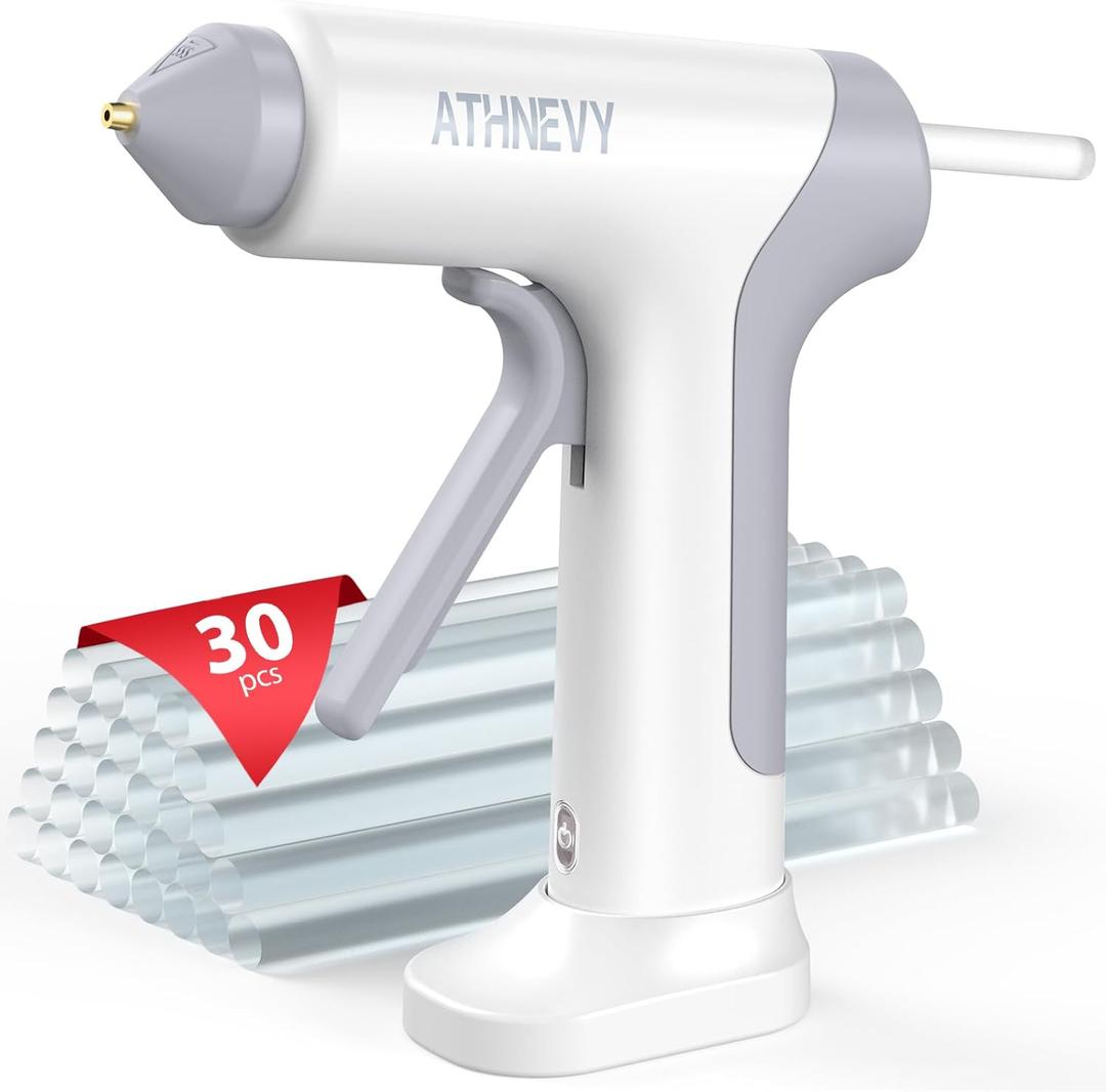 Cordless Hot Glue Gun, 10s Fast Preheat, 30PCS Mini Glue Sticks 7x100mm, 4V 20W Type-C Rechargeable, Anti-Drip, Auto-Off, for DIY Crafts, Repair, Decoration (White)