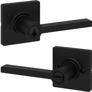 Kwikset Casey Entry Door Handle with Lock and Key, Secure Keyed Reversible Lever Exterior, For Front Entrance and Bedrooms, Matte Black , Pick Resistant Smartkey Rekey Security and Microban