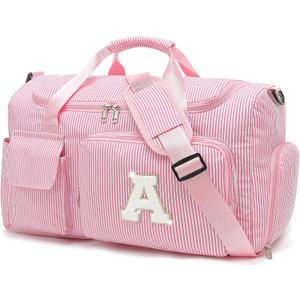 Kids Travel Duffle Bag Dance Bag Gifts for Girls Initial Gym Bag with Shoes Compartment for Women Lightweight Weekender Bags Pink-A