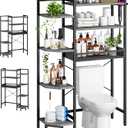 K1 Heavy Duty 7-Tier Over The Toilet Storagewith Basket and Paper Hook Freestanding Above Toilet Shelf with Adjustable FeetSpace Saver Bathroom Shelves 9.3" D x 33.5" W x 63.8" H,Grey