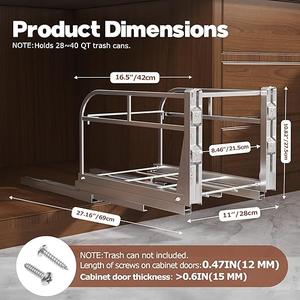 40 Qt Pull Out Trash Can Under Cabinet with Soft-Close Slides,Door Mounting Under Sink Garbage Can Slide Out Kit for Kitchen, Garbage Can Not Included, Requires Minimum Cabinets Opening 13" W X 18" D (Single-11" W x 16.5" D, Silvery)