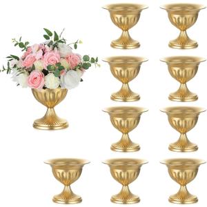 Sziqiqi Gold Metal Urn Compote Vase, Flower Weddings Centerpieces, 10Pcs