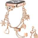 Bling Band Compatible with Apple Watch 49mm 45mm 44mm 42mm, Metal Jewelry Watch Strap for Ultra/Series SE 9 8 7 6 5 4 3 2 1 Interchangeable Charms Dressy Bracelet for Women (Rose Gold)