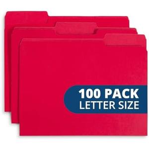 File Folder, 1/3 Cut Tab, Letter Size, Red, Great for Organizing and Easy File Storage, 100 Per Box